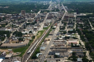 Aerial view of Fargo, ND facing East.